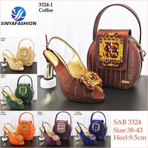 Nuovo Set di <span class=keywords><strong>Scarpe</strong></span> e Borsa in Stile Italiano Sinya <span class=keywords><strong>con</strong></span> Pietre, <span class=keywords><strong>Scarpe</strong></span> <span class=keywords><strong>con</strong></span> <span class=keywords><strong>Tacco</strong></span> Alto Africane e Borsa Abbinata per Feste - Product Image 2