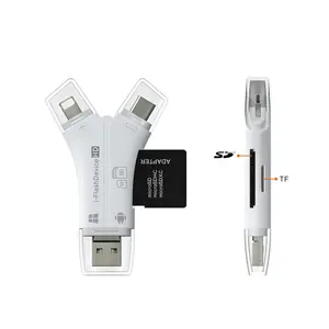 Beste verkauf Y form Multi-funktion otg mobile card reader für Iphone typ-c 4-In-1 Memory Card Reader TF/SD reader