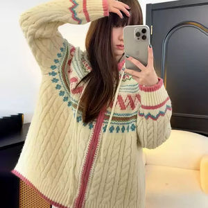 Automne et hiver Super belle veste <span class=keywords><strong>pull</strong></span> de Noël à capuche pour <span class=keywords><strong>femme</strong></span>, haut à fermeture éclair paresseux et haut de gamme pour l'automne et l'hiver - Product Image 1