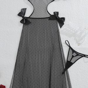 Ensemble de Nuit 2026 <span class=keywords><strong>pour</strong></span> <span class=keywords><strong>Femme</strong></span> : Robe Lingerie Rouge en Dentelle à Pois Transparente avec Découpe Nœud à la Taille et String Assorti - Product Image 5