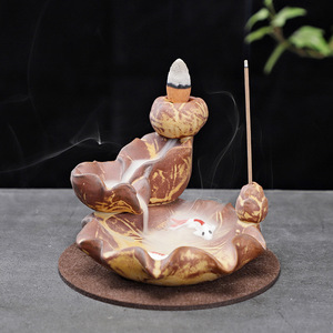 Brûleur d'encens à refoulement artisanal de style nouveau, en céramique créative, pour aromathérapie, support religieux pour bois de santal, pour la maison et l'intérieur - Product Image 4
