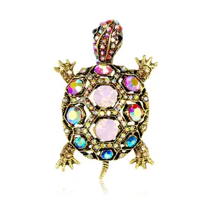 Retro metal craft cartoon rhinestone Turtle Brooch pins turtle badge for men women clothes accessories