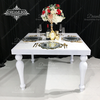 Table de salle à manger moderne d'extérieur en fer peint blanc avec plateau en MDF, durable, de la marque Dreamlike, idéale pour les mariages, événements et hôtels