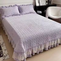Jupe de lit épaisse et chaude en velours laiteux, ensemble 3 pièces, garniture en dentelle de luxe, kit de literie doux, confortable et moelleux pour chambre à coucher hivernale