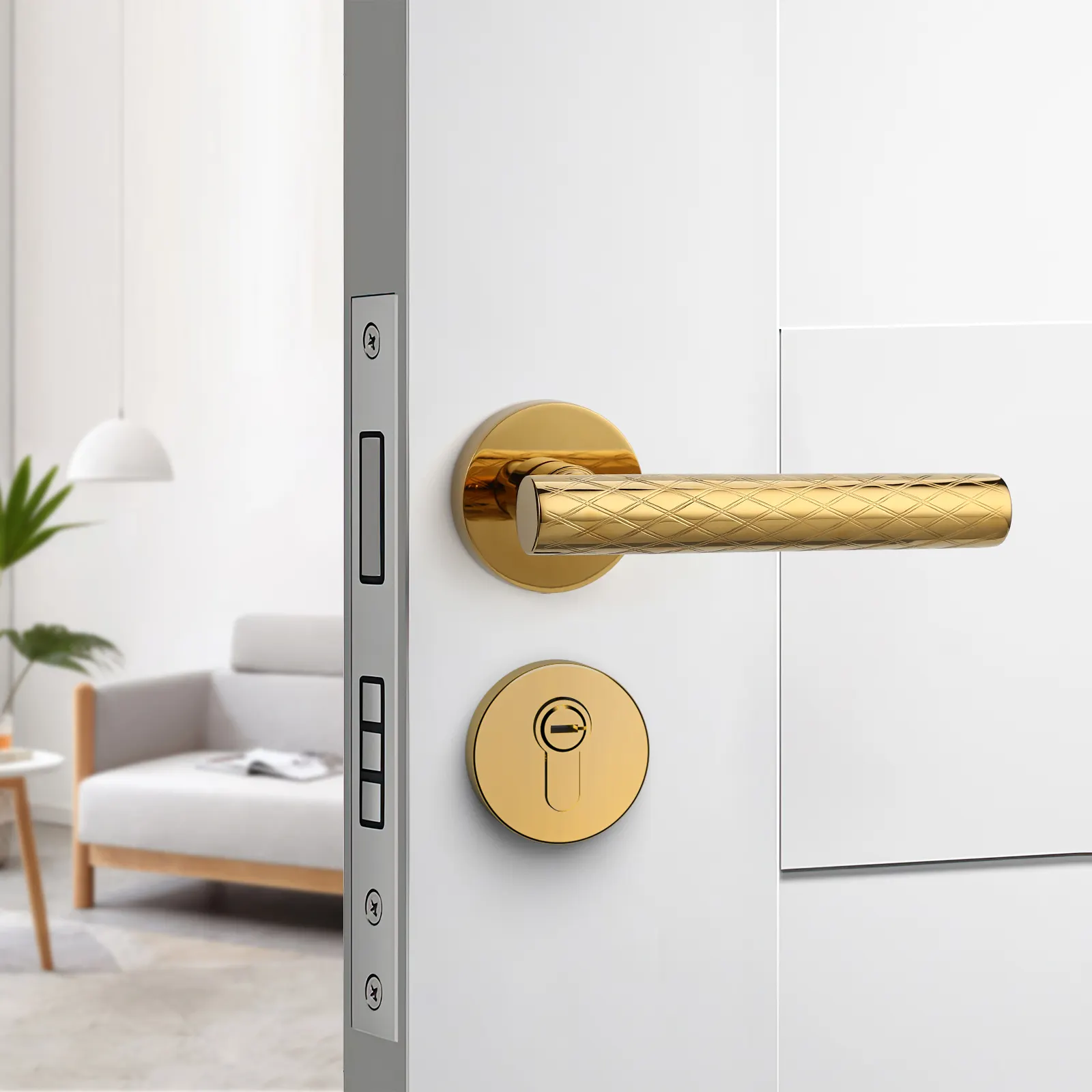 Lusso in ottone massiccio maniglie delle porte in oro zigrinato maniglie delle porte interne con buona qualità