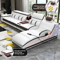 Canapé en cuir véritable en forme de L, style moderne minimaliste, multifonctionnel, avec massage, haut-parleur Bluetooth, port de charge USB
