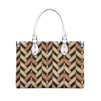 Sac à main léger personnalisé en PU pour femme, motif palmiers et chevrons tropicaux, imprimé botanique, avec poignée supérieure, noir et blanc, tailles S M L