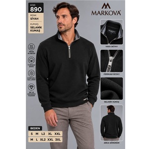 890 Style Black Color MARKOVA <b>Mens</b> Zip-up mock-neck sweat Knitted Fabric <b>Winter</b> <b>Shirt</b> The First Quality Best Seller Wholesale - Product Image 1