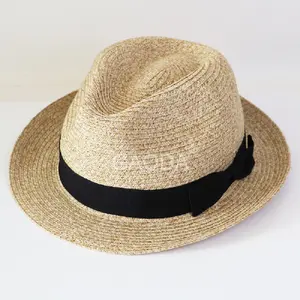 K New Foldable Discount Price Jazz Style Short Brim Bow Adjustable Head Size Paper Braid Fedora Hat