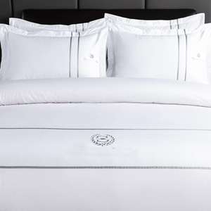 Percale Bộ Ga Trải Giường Vải Lanh 100 Cotton Màu Trắng Sọc Chất Lượng 5 Sao Sang Trọng Ga Trải Giường Khách Sạn - Product Image 3