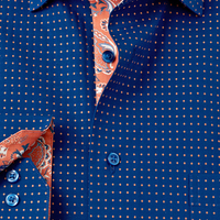 Chemise habillée formelle pour homme en coton/élasthanne, confortable et extensible, à col rabattu, à pois, avec bordure contrastée