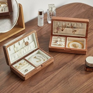 Walnut Jewelry <b>Box</b> Solid Wood Rectangle Storage With <b>Mirror</b> Lid Desktop Organizer For Necklaces Earrings Bracelets - Product Image 2