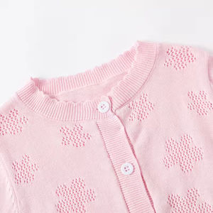 เสื้อคาร์ดิแกนเด็กผู้หญิง ดีไซน์ใหม่รับฤดูใบไม้ผลิ ผ้าฝ้าย 100% คอทรงกลม ลายเชอร์รี่ สีชมพู สวยงาม - Product Image 3