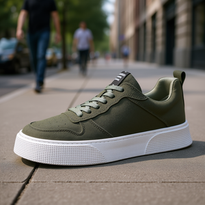 Chaussures décontractées pour hommes, semelle en caoutchouc, tige en PVC, bout rond, lacets, tendance mode, toutes saisons, chaussures de marche - Product Image 2