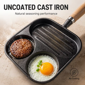 Sartén <span class=keywords><strong>de</strong></span> Hierro Fundido sin Recubrimiento 3 en 1 |   Sartén Dividida en 3 Secciones |   Utensilios <span class=keywords><strong>de</strong></span> Cocina para Estufas <span class=keywords><strong>de</strong></span> Gas e Inducción, para Desayunos, Omelettes y Salchichas - Product Image 3