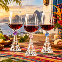 Gobelet à vin de luxe en cristal facetté, directement de l'usine, avec pied orné de strass colorés, idéal pour les fêtes