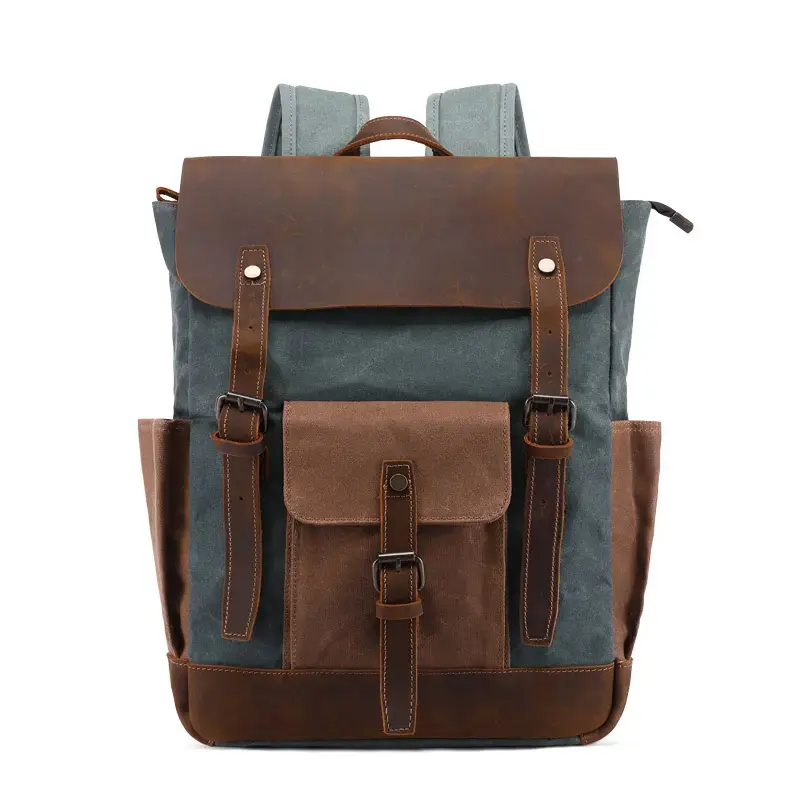 Outdoor Reisen Freizeittasche individuelles Logo retro Camping Wandern Wachsblech Rucksack Laptop Vintage Rucksack Tasche für Herren