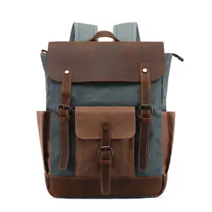 Outdoor Travel Casual Custom Logo Retro Camping Hiking Waxed Canvas Rucksack Laptop Vintage Backpack Bag For Men