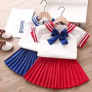 Bulk Wholesale Clothing Cute Young Girls dressed Navy White Uniform College Girl Dress From China Supplier