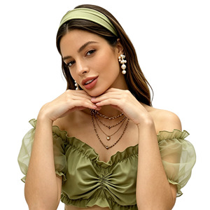 Haut court à épaules dénudées pour femme, manches bouffantes en maille, vert, style Prairie Chic, haut en tricot doux à manches courtes - Product Image 2