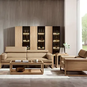 Sofa en bois massif avec cadre en bois massif <span class=keywords><strong>canapé</strong></span> sectionnel ensembles avec appui-tête réglable 1 + 3 sièges meubles de salon ensemble de canapés - Product Image 1