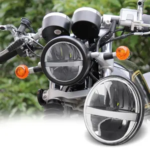 Phare led avec projection yeux d'ange pour moto, phares de motocyclette, lumière blanche de jour, projection 5.75 pouces