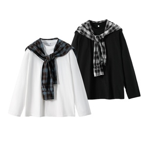 Mùa Thu Unisex Grunge Cao Đường Phố Sọc Khăn Choàng Lớp Dài Tay Áo T Áo Sơ Mi Quá Khổ Cao Cấp Giản Dị Thời Trang Đường Phố Hàng Đầu - Product Image 1