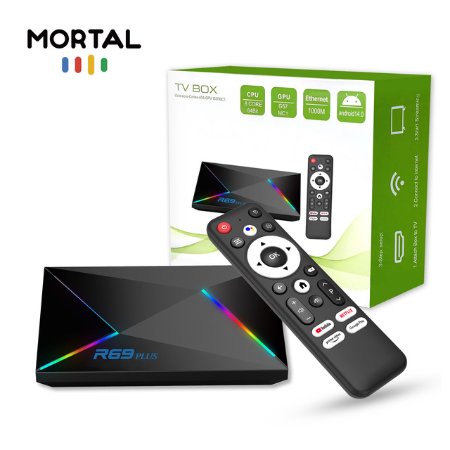 TV BOX Mortal R69 Plus Android 14 8K Ultra Allwinner H728 Set Top Box 2.4G5.8G Dual WIFI Mail-G57 HDR10+ Streaming Media Player
