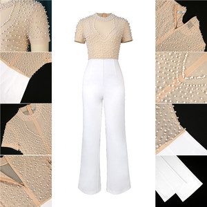 Combinaison de soirée élégante de haute qualité AM221118 pour femmes, taille haute, ajustée, ornée de perles, col rond, manches courtes, grandes tailles - Product Image 6