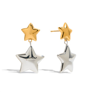 Hot Sale Trending Cross-border Sweet Cool Style 18K Gold Plated Stainless Steel Gold <b>Silver</b> Color-block Star Fadeless Earrings - Product Image 5