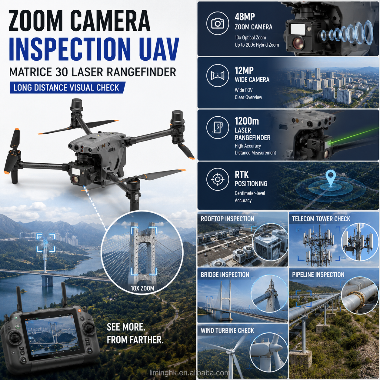 Drone d'inspection Matrice 30 avec caméra zoom