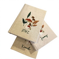 Carnet de notes personnalisé en lin brodé, planificateur, couverture en tissu avec broderie florale et marque-page en ruban