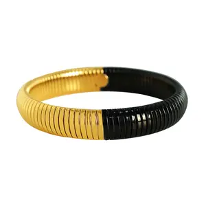Waterproof Stainless Steel Elastic Thick Metal Bracelet Bangle 18k Gold Plated Trendy Fashion Jewelry Bijoux