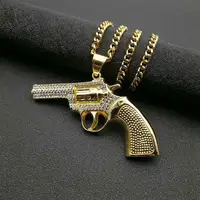 2022 new arrivals mens women fashion hip hop 18k gold plated diamond jewelry pistol Gun stainless steel pendant