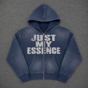 Vintage Acid Wash Studded <b>Rivet</b> Zip Up Hoodie Men Cropped Distressed Bold Letter Print Oversized Streetwear Hooded Jacket - Product Image 1