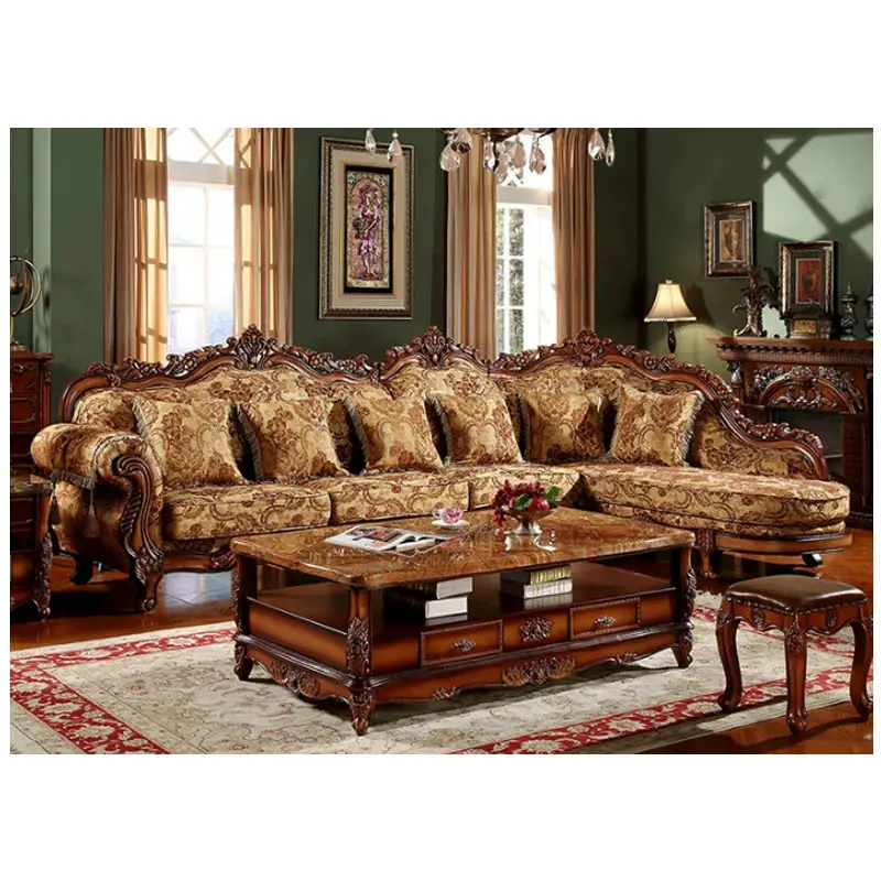Juego de sofás en forma de L de lujo de estilo francés, sofá Modular real tallado en madera europea, muebles de sala de estar con acento antiguo