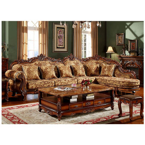 Set di divani europei di combinazione di 123 di lusso soggiorno divani in legno massello stile americano di alta qualità in tessuto Villa soggiorno <span class=keywords><strong>mobili</strong></span>