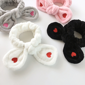 Wholesale Cute Ear <strong>Velvet</strong> <strong>Headband</strong> Embroidery Heart Make up Hair Bands Microfiber <strong>Headband</strong> for Girls Women - Product Image 2