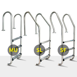 Échelle de piscine moderne en acier inoxydable isolée pour piscine hors sol, marches d'escalier - Product Image 1