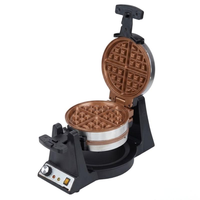 Gaufrier belge rond à 2 niveaux avec plaques antiadhésives, pour desserts de comptoir, pour gaufres maison, double, rotatif