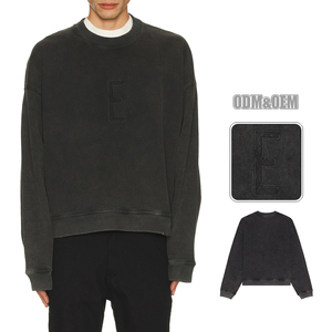 Kingsen personnalisé lavé à l'acide broderie coton col rond sweat hommes français éponge surdimensionné Hip Hop pull sweat - Product Image 1