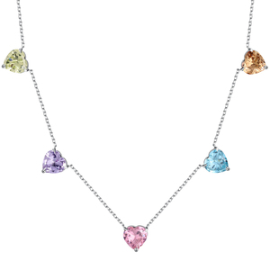 Collar de tenis de cadena de eslabones coloridos de joyería fina especialmente seleccionada con Zirconia cúbica <span class=keywords><strong>en</strong></span> forma de corazón de <span class=keywords><strong>Plata</strong></span> de Ley 925 5A - Product Image 1