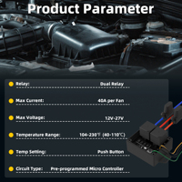 40A 12V Pengontrol Termal yang Dapat Disesuaikan, Relay Kipas Listrik Ganda, Modul Kontrol Kipas Pendingin, Relay Digital Kit CE Rohs OEM