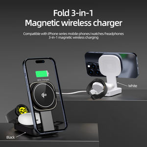 Soporte de cargador inalámbrico magnético plegable 3 en 1 de 15W para <span class=keywords><strong>iPhone</strong></span> y reloj Base de carga multifunción - Product Image 2
