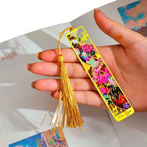 Tùy Chỉnh Retro Phong Cách Từ Vàng Lá Kim Loại Bookmark Món Quà Sáng Tạo Với Lông Brass Thiết Kế Đầy Màu Sắc Ép Vàng Kim Loại Thủ Công - Product Image 5