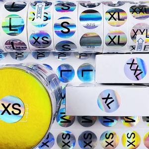 Stiker ukuran holografis kustom XS/S/<span class=keywords><strong>M</strong></span>/L/XL/2XL/3XL Label perekat antiair untuk kemasan garmen - Product Image 5