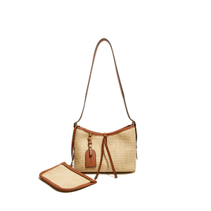 2025 borsa Tote di fascia alta modello antifurto con chiusura a cerniera con rivestimento in poliestere intrecciato a forma di paglia portabile con imbracatura - Product Image 6