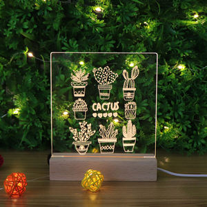 Lampe <span class=keywords><strong>de</strong></span> nuit LED en acrylique 3D en gros, base en bois lumineuse, prise USB, lampe pour chambre à coucher - Product Image 2