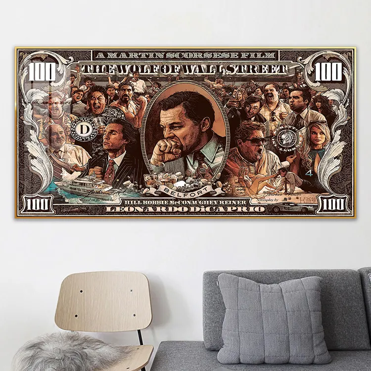 El lobo de Wall Street dinero 100 dólar impreso lienzo pintura Pop Art Leonardo carteles arte de pared imagen habitación decoración del hogar impresión