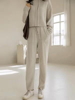 Ensemble de pull tricoté personnalisé pour femme, confortable, épais, côtelé, fermeture éclair, costume, Top, pantalon, automne, hiver, pull tricoté, ensemble deux pièces pour femme